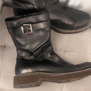 Black Leather Mid Calf Boots | Giorgio Armani